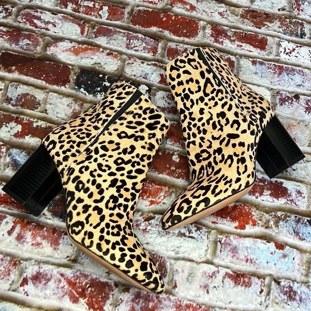 Halogen black brown cheetah fur ankle boots